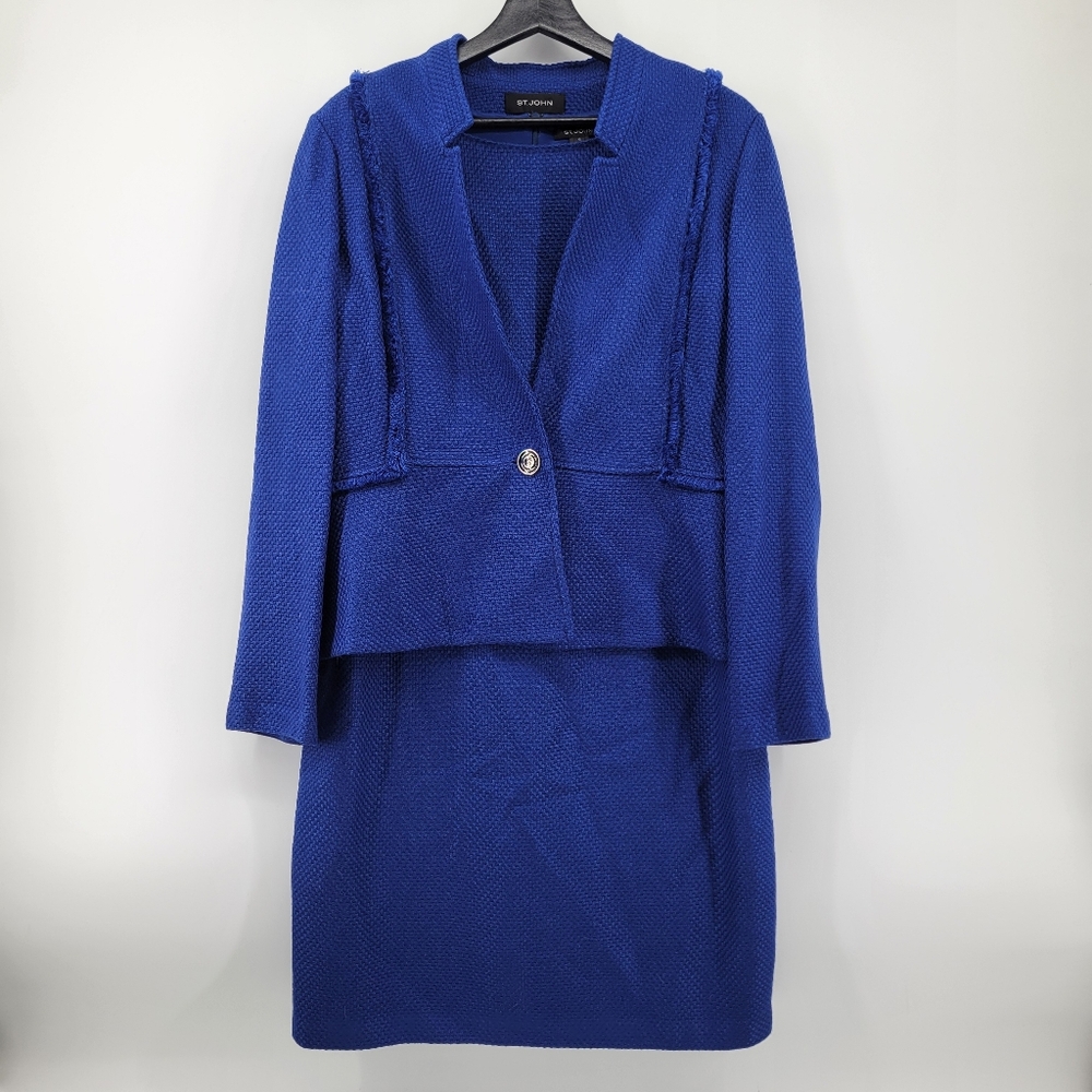 St. John Royal Blue Women's Blazer and Dress Set Knit Size 12